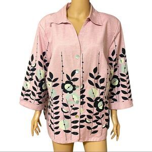 Dressbarn Woman 💯% Silk Pink Black Flower Print Light Jacket Sz 18/20